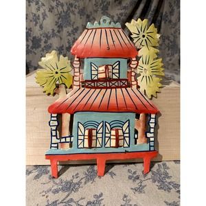 Vintage Metal Cutout Tropical Island House Wall Art